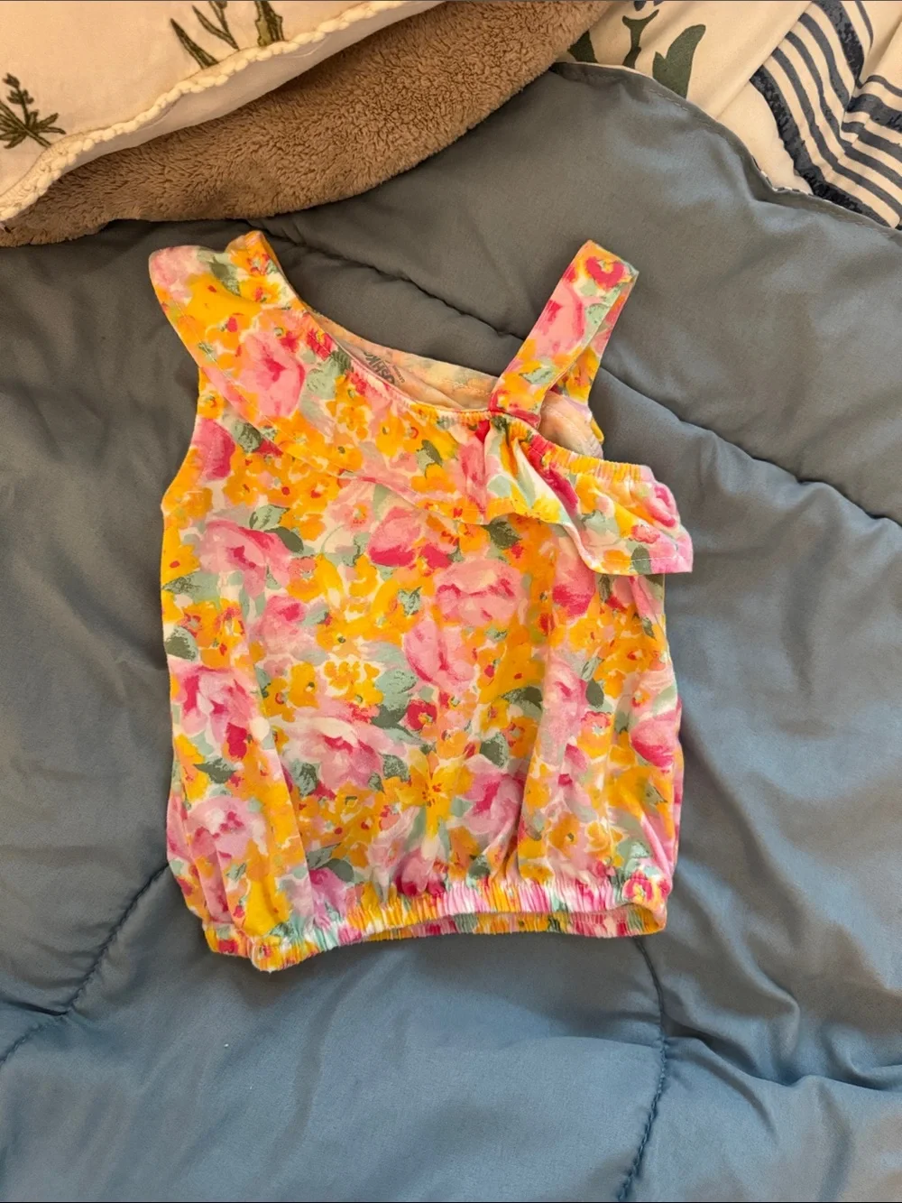 OshKosh B'gosh Yellow & Pink Floral Ruffle Tank Top
